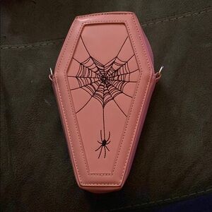 Coffin-Shaped Pink Bag with Spider Web